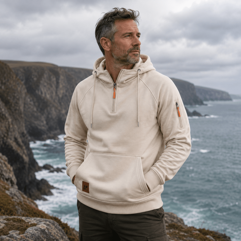 Sweat à Capuche Demi-Zip à Poche Kangourou pour Homme