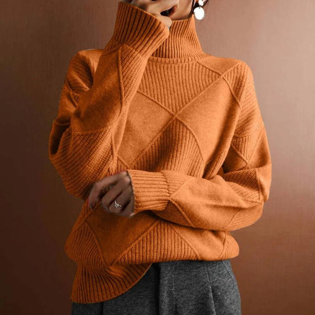 Pull en Maille à Col Roulé à Motif Losanges pour Femme