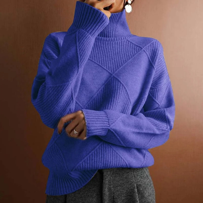 Pull en Maille à Col Roulé à Motif Losanges pour Femme