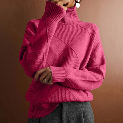 Pull en Maille à Col Roulé à Motif Losanges pour Femme