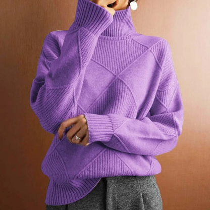 Pull en Maille à Col Roulé à Motif Losanges pour Femme