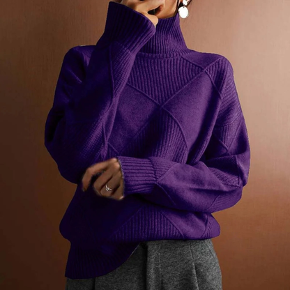 Pull en Maille à Col Roulé à Motif Losanges pour Femme