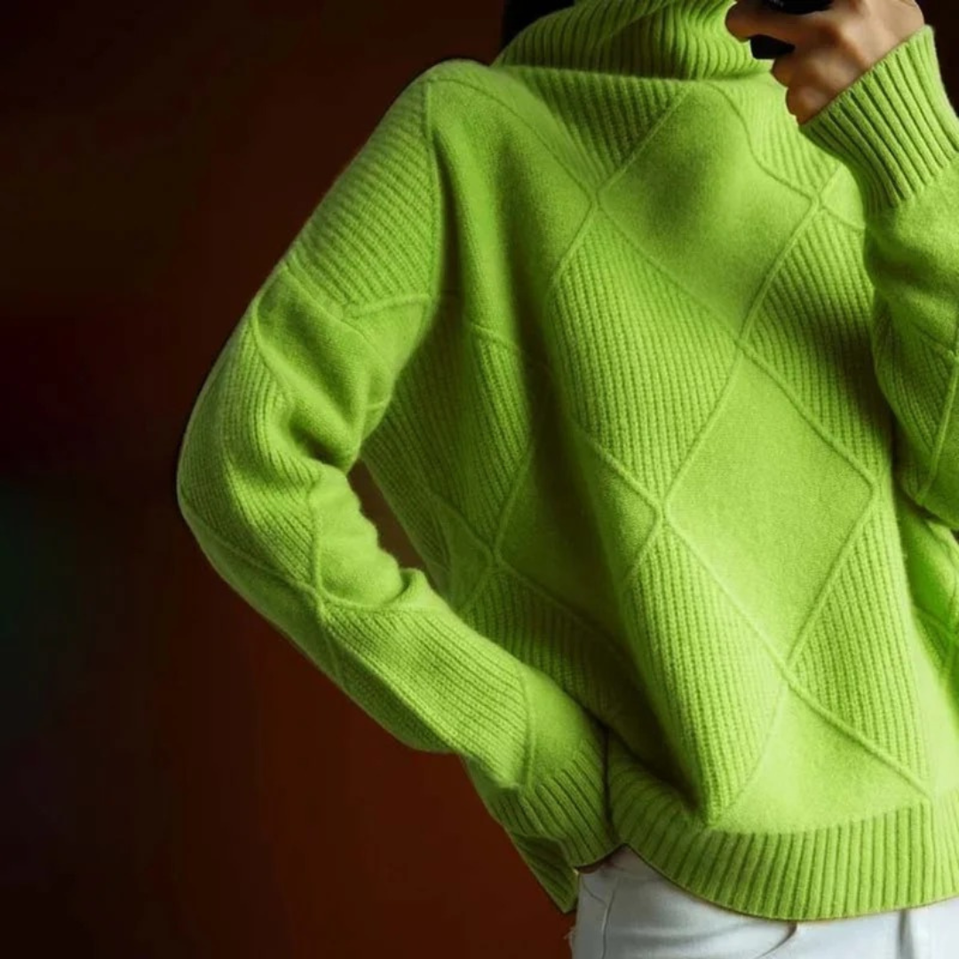 Pull en Maille à Col Roulé à Motif Losanges pour Femme