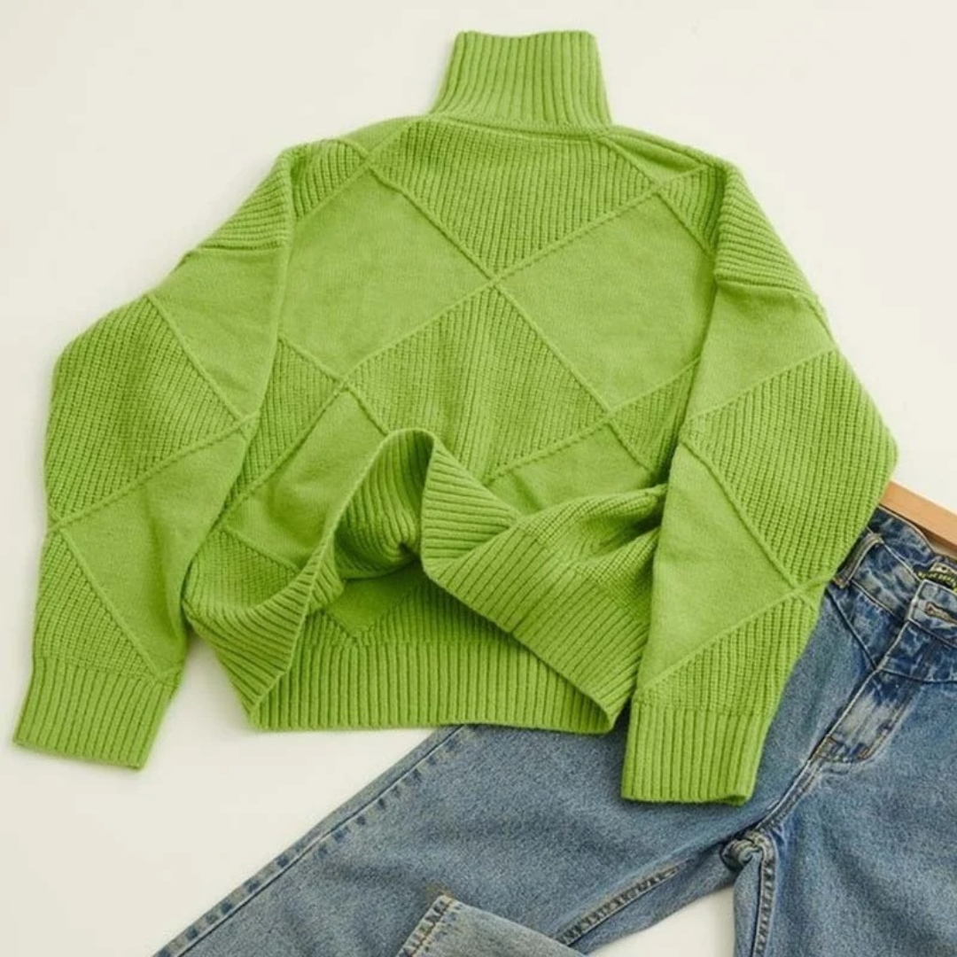 Pull en Maille à Col Roulé à Motif Losanges pour Femme