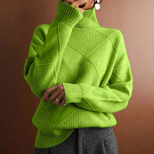 Pull en Maille à Col Roulé à Motif Losanges pour Femme