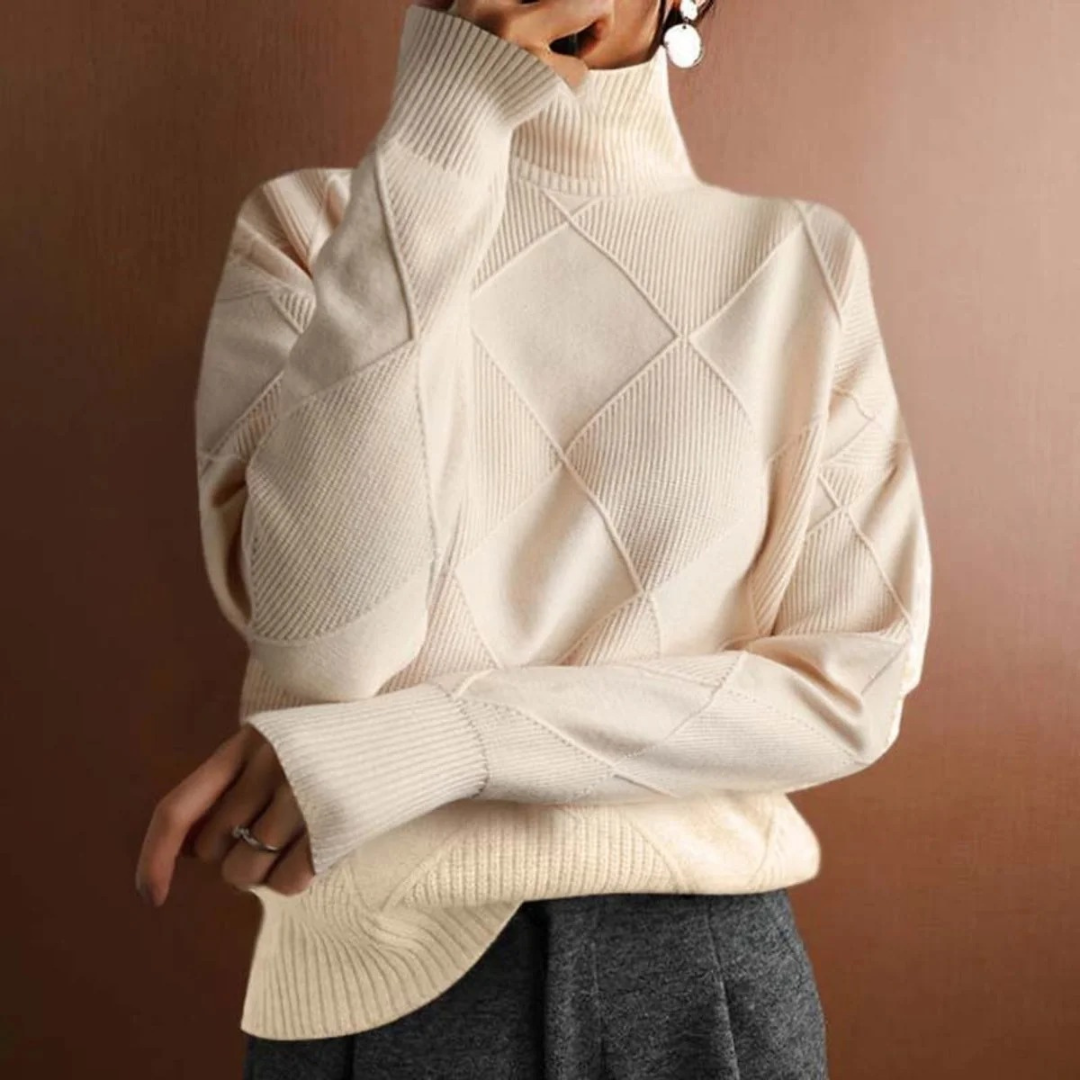 Pull en Maille à Col Roulé à Motif Losanges pour Femme