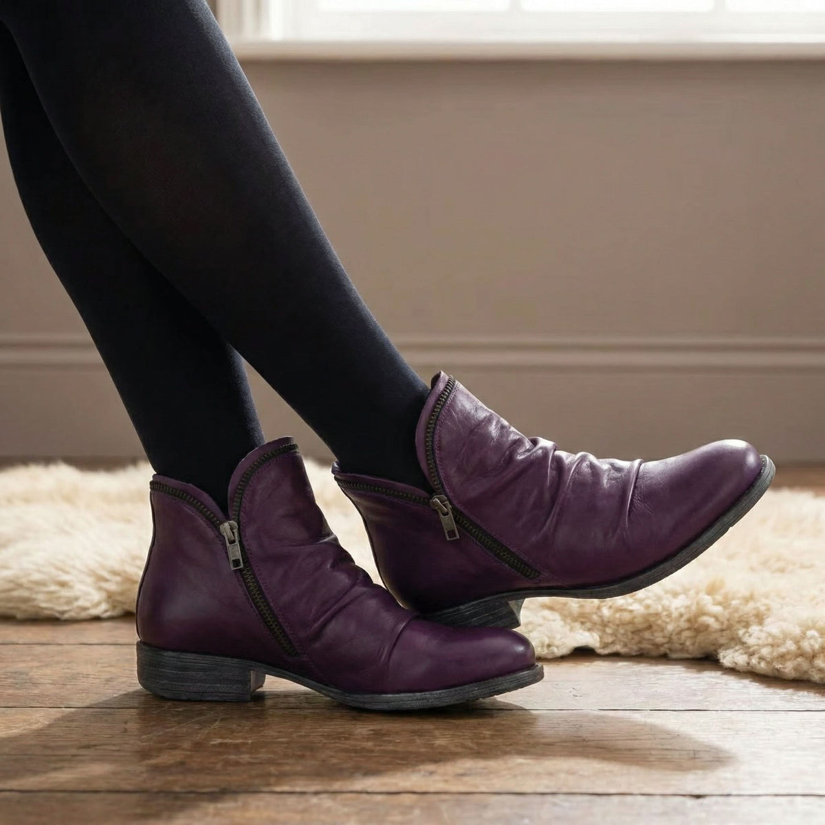 Bottines Confort à Petit Talon Stable et Finition Texturée