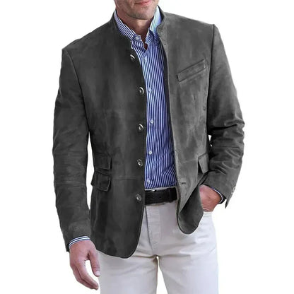 Blazer Effet Daim à Col Cran pour Homme