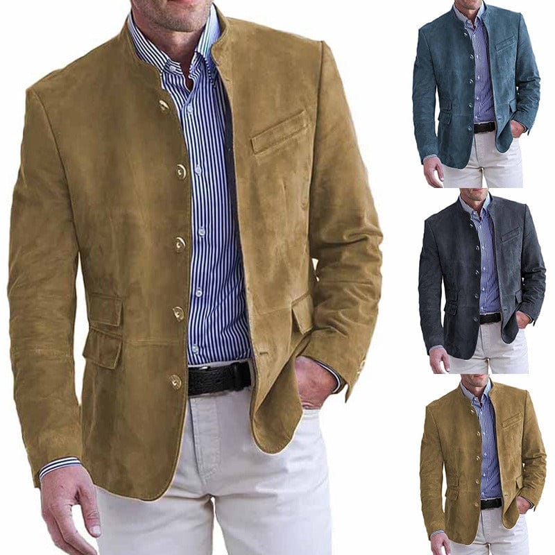 Blazer Effet Daim à Col Cran pour Homme