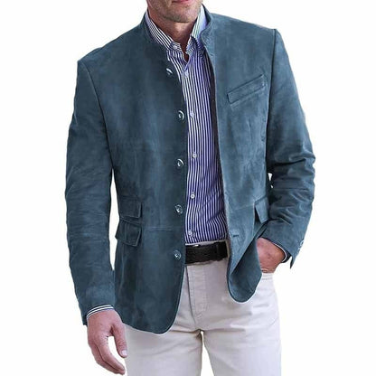 Blazer Effet Daim à Col Cran pour Homme