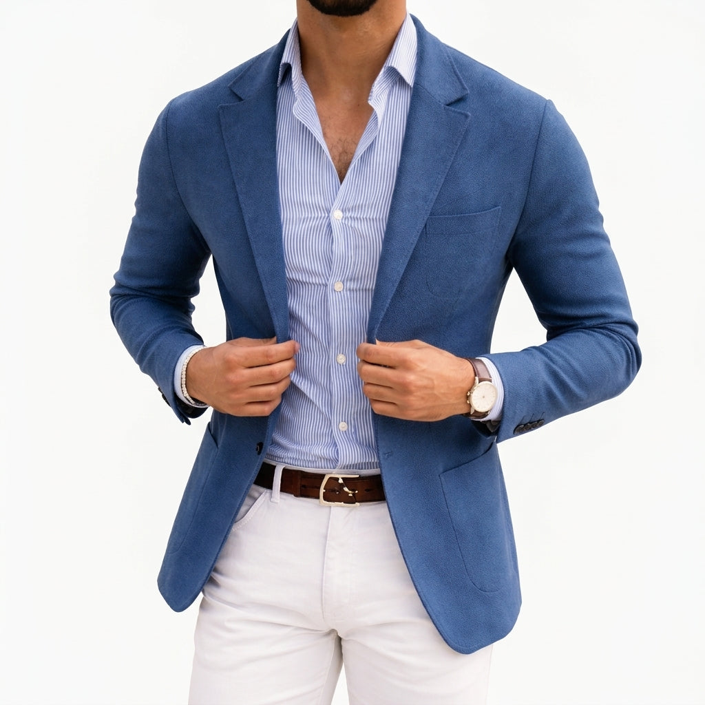 Blazer en Maille à Col Cran pour Homme