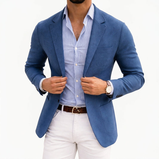 Blazer en Maille à Col Cran pour Homme