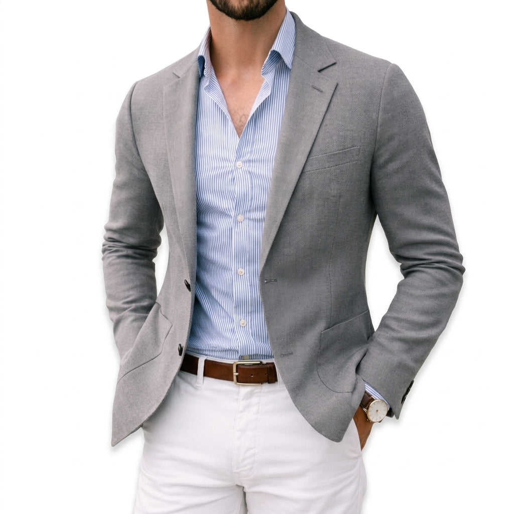 Blazer en Maille à Col Cran pour Homme