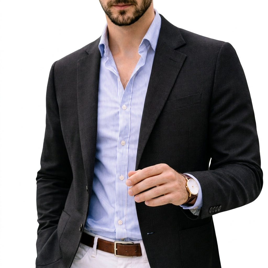 Blazer en Maille à Col Cran pour Homme