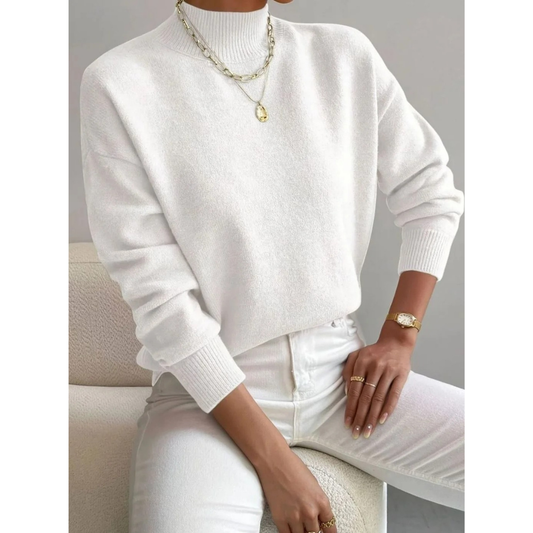 Pull à Col Roulé à Bords Côtelés pour Femme