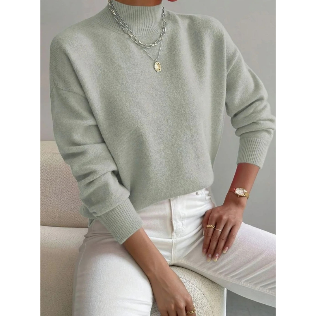 Pull à Col Roulé à Bords Côtelés pour Femme