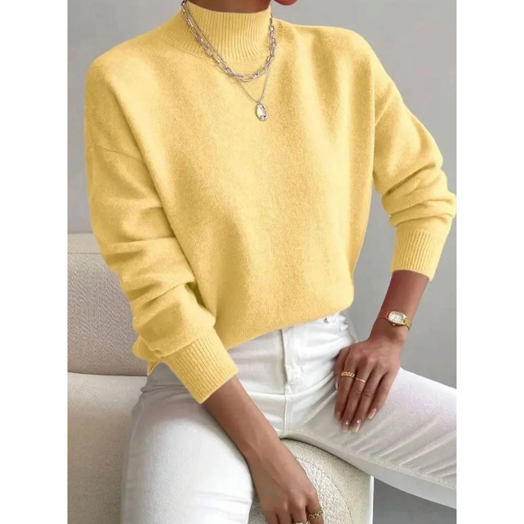 Pull à Col Roulé à Bords Côtelés pour Femme