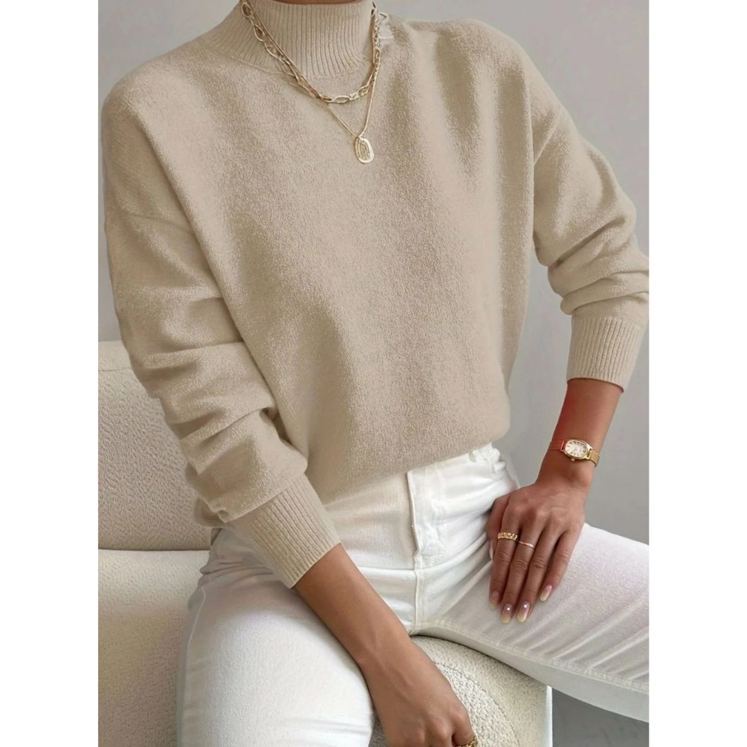 Pull à Col Roulé à Bords Côtelés pour Femme