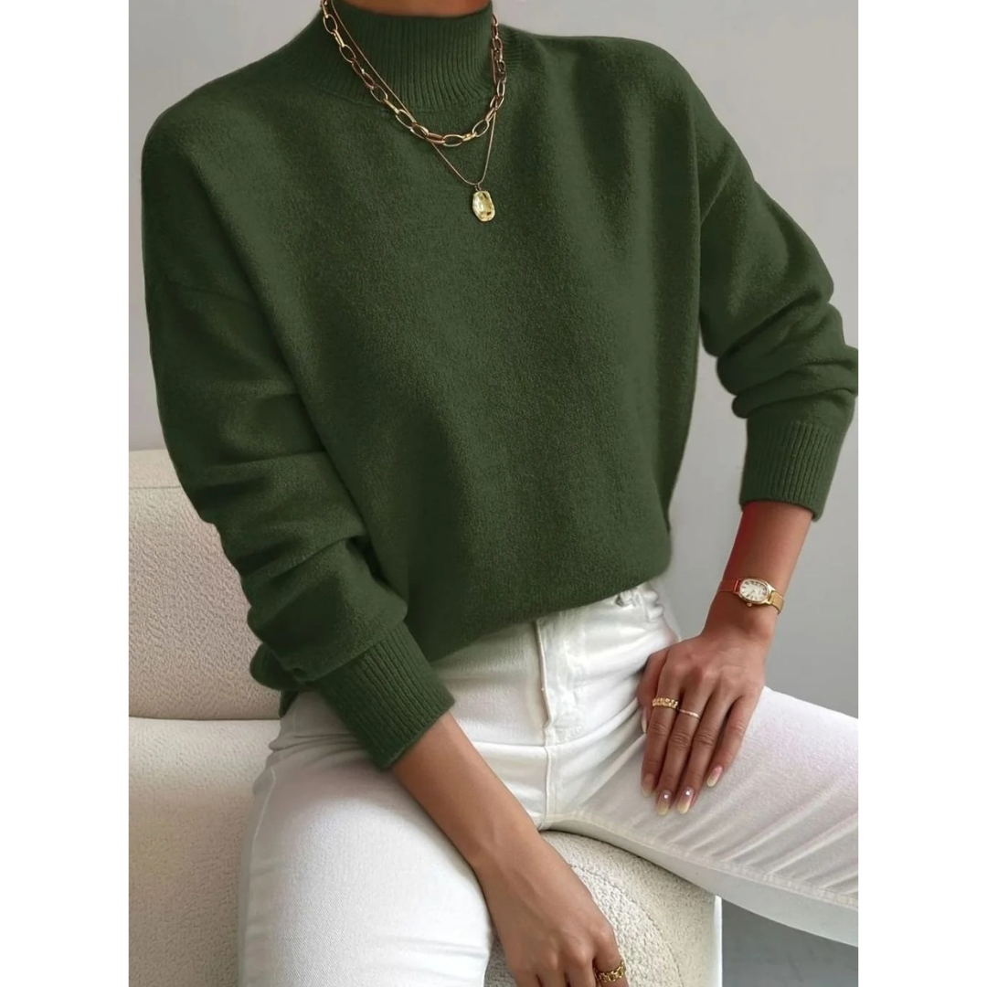 Pull à Col Roulé à Bords Côtelés pour Femme