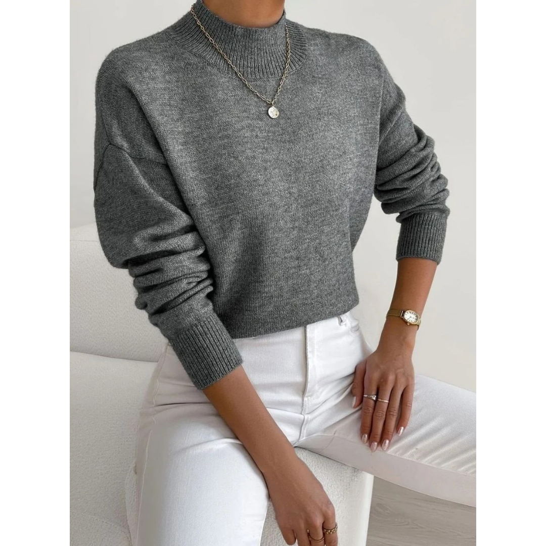 Pull à Col Roulé à Bords Côtelés pour Femme