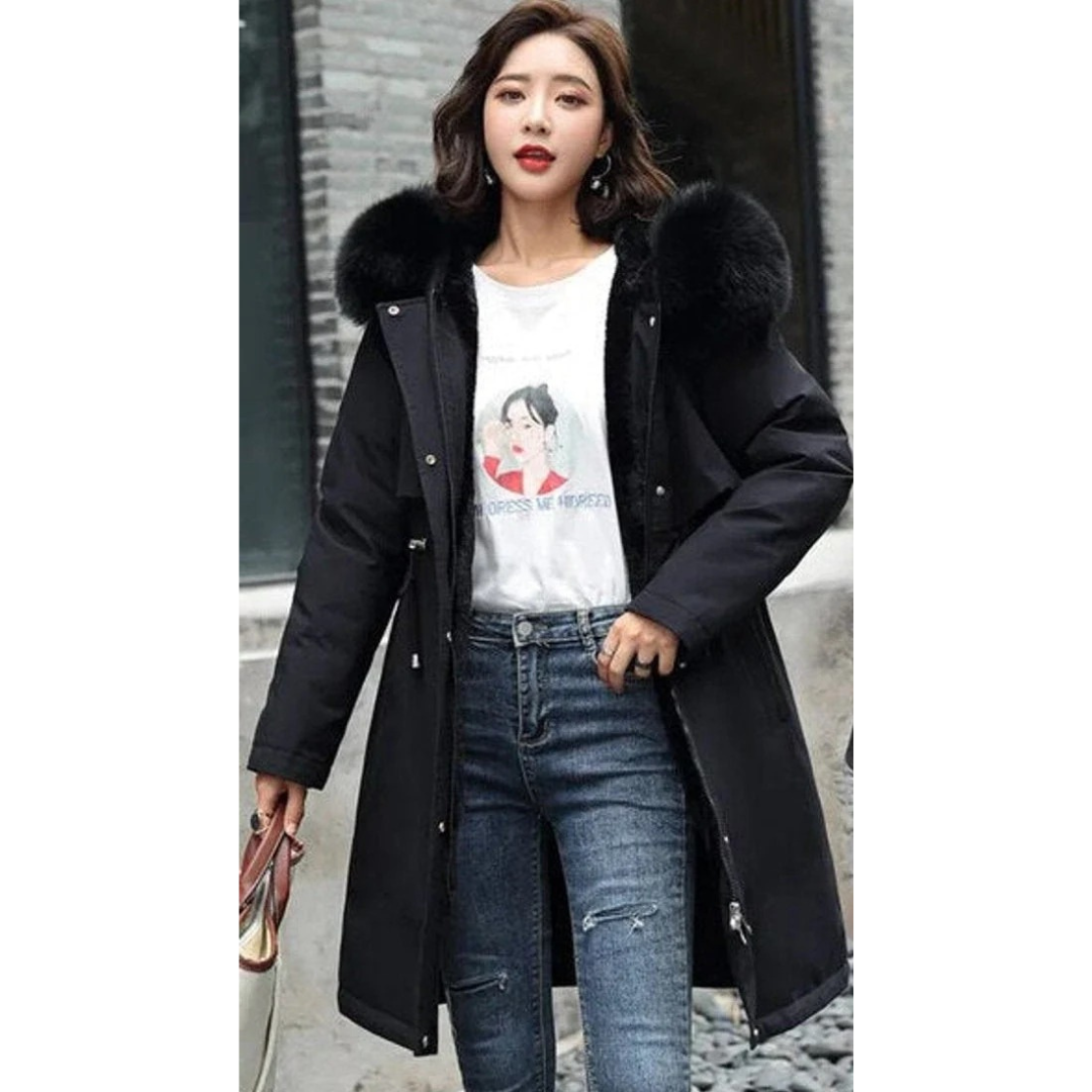 Veste d’Hiver à Capuche en Fausse Fourrure pour Femme