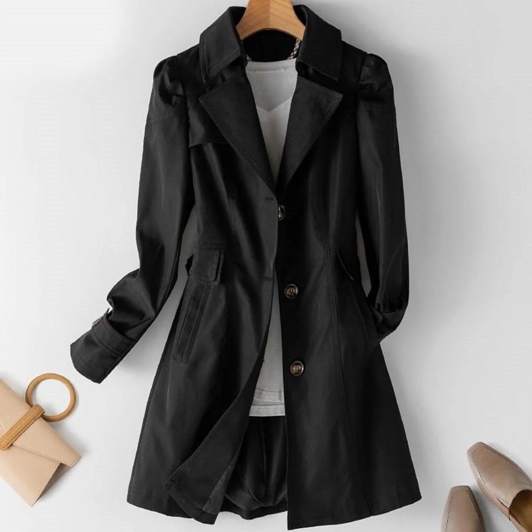 Trench-Coat Boutonné Long — Fermeture boutonnée sur le devant pour Femme