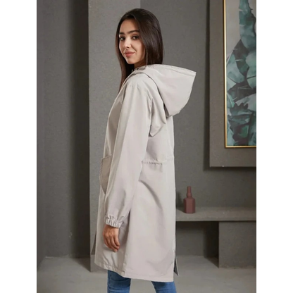 Imperméable à Capuche Boutonné Long pour Femme