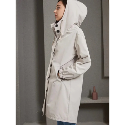 Imperméable à Capuche Boutonné Long pour Femme