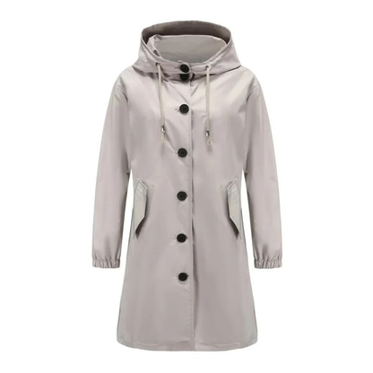 Imperméable à Capuche Boutonné Long pour Femme