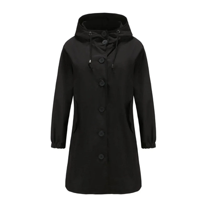 Imperméable à Capuche Boutonné Long pour Femme