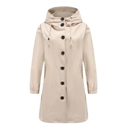Imperméable à Capuche Boutonné Long pour Femme