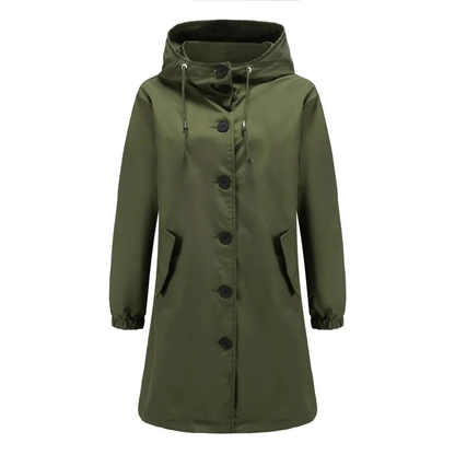 Imperméable à Capuche Boutonné Long pour Femme