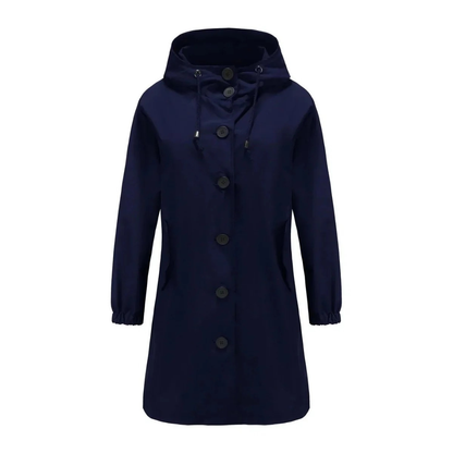 Imperméable à Capuche Boutonné Long pour Femme