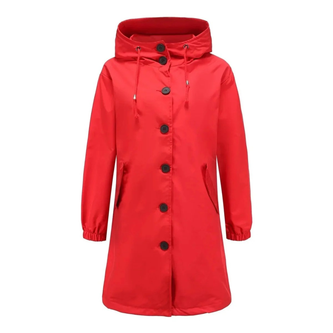 Imperméable à Capuche Boutonné Long pour Femme