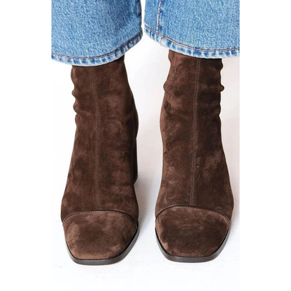 Bottines en Daim Synthétique à Talon en Marron foncé pour Femme