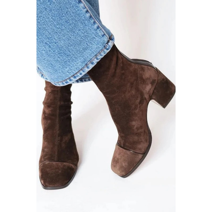 Bottines en Daim Synthétique à Talon en Marron foncé pour Femme