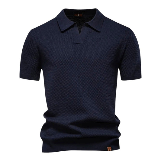 Polo en Maille Gaufrée à Col Ouvert pour Homme