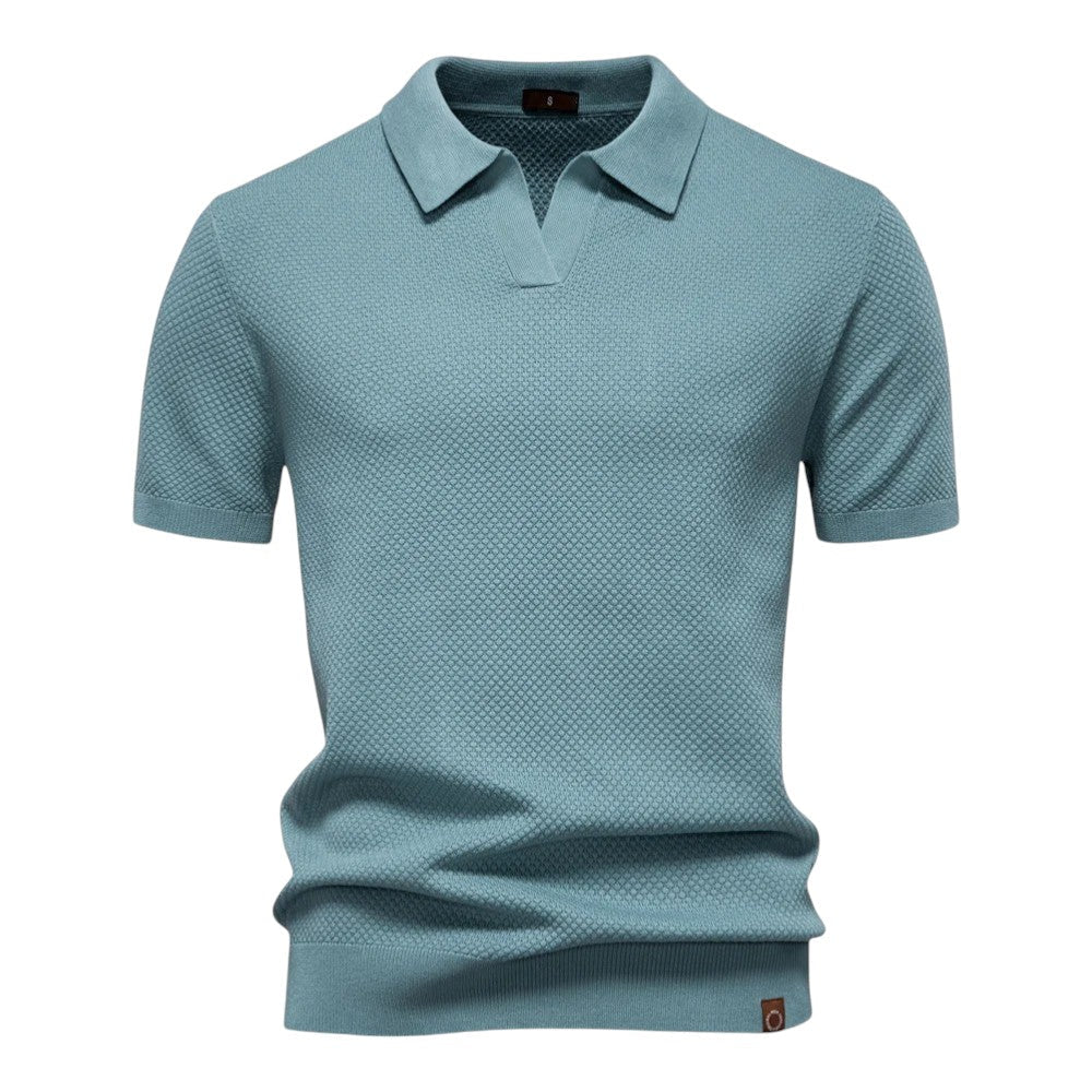 Polo en Maille Gaufrée à Col Ouvert pour Homme