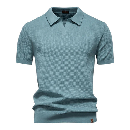 Polo en Maille Gaufrée à Col Ouvert pour Homme