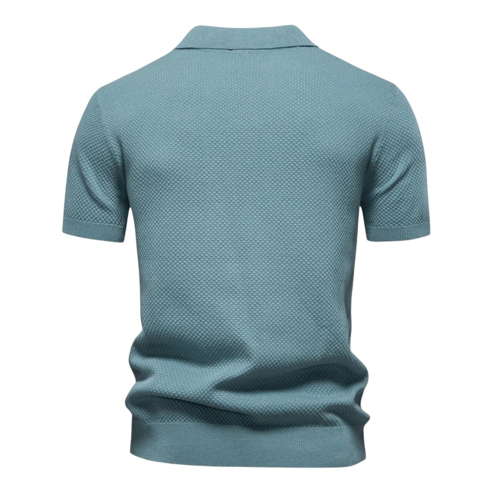 Polo en Maille Gaufrée à Col Ouvert pour Homme