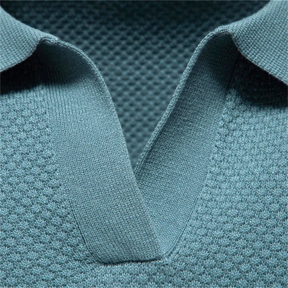 Polo en Maille Gaufrée à Col Ouvert pour Homme