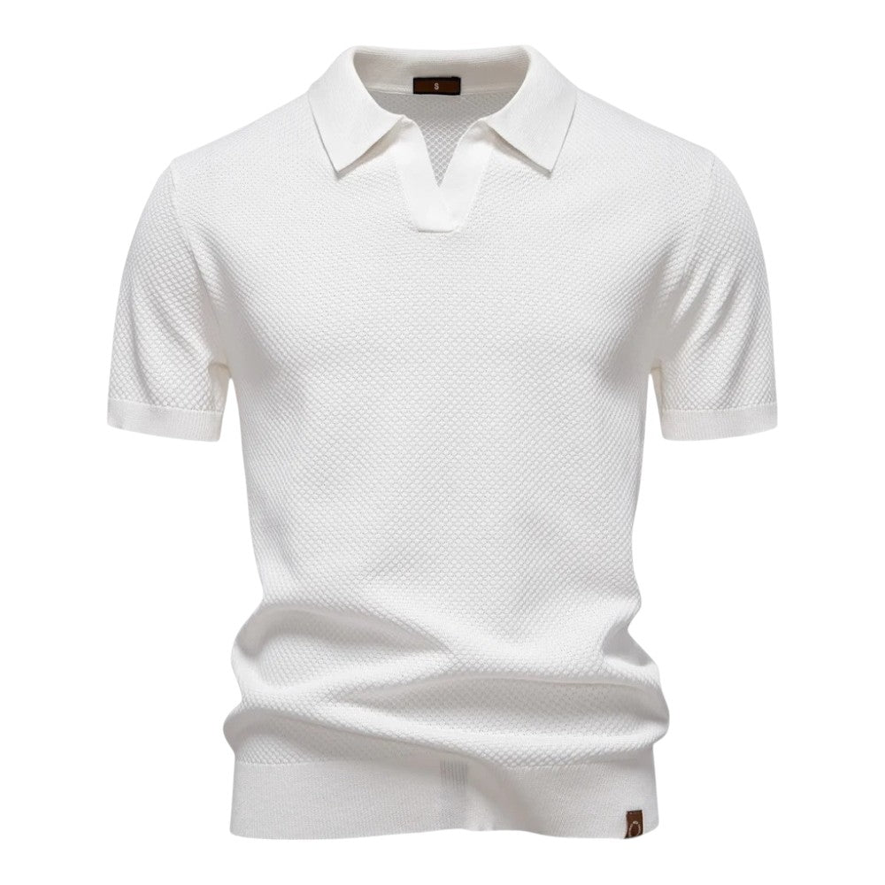 Polo en Maille Gaufrée à Col Ouvert pour Homme