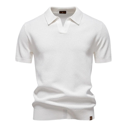 Polo en Maille Gaufrée à Col Ouvert pour Homme