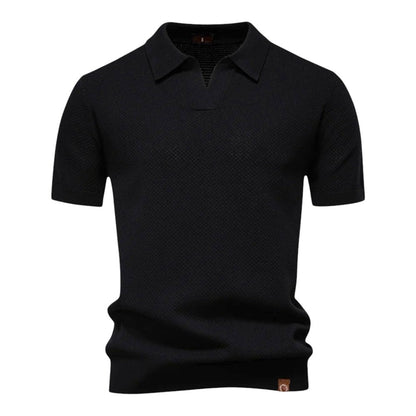 Polo en Maille Gaufrée à Col Ouvert pour Homme