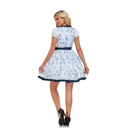 Dirndl à Motif Floral en Bleu pour Femme