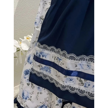 Dirndl à Motif Floral en Bleu pour Femme
