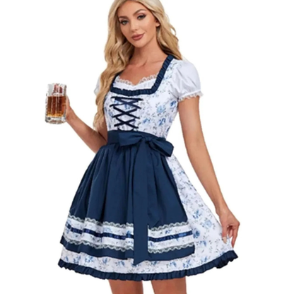 Dirndl à Motif Floral en Bleu pour Femme