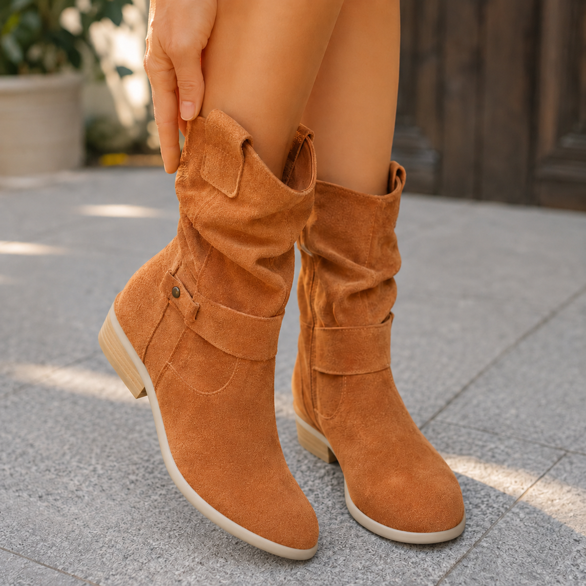 Bottines en Daim Synthétique à Boucle pour Femme