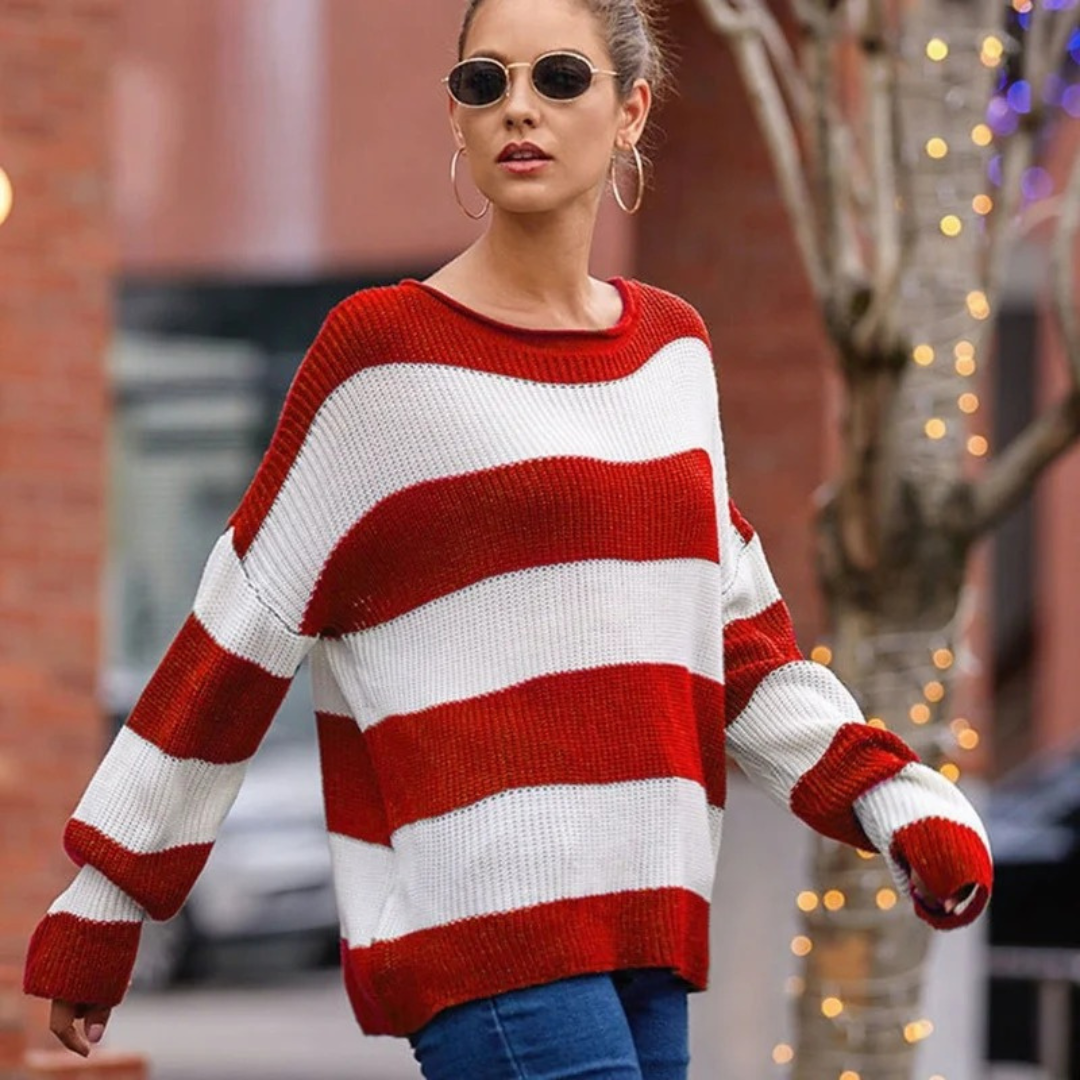 Pull en Maille à Rayures Coupe Oversize pour Femme