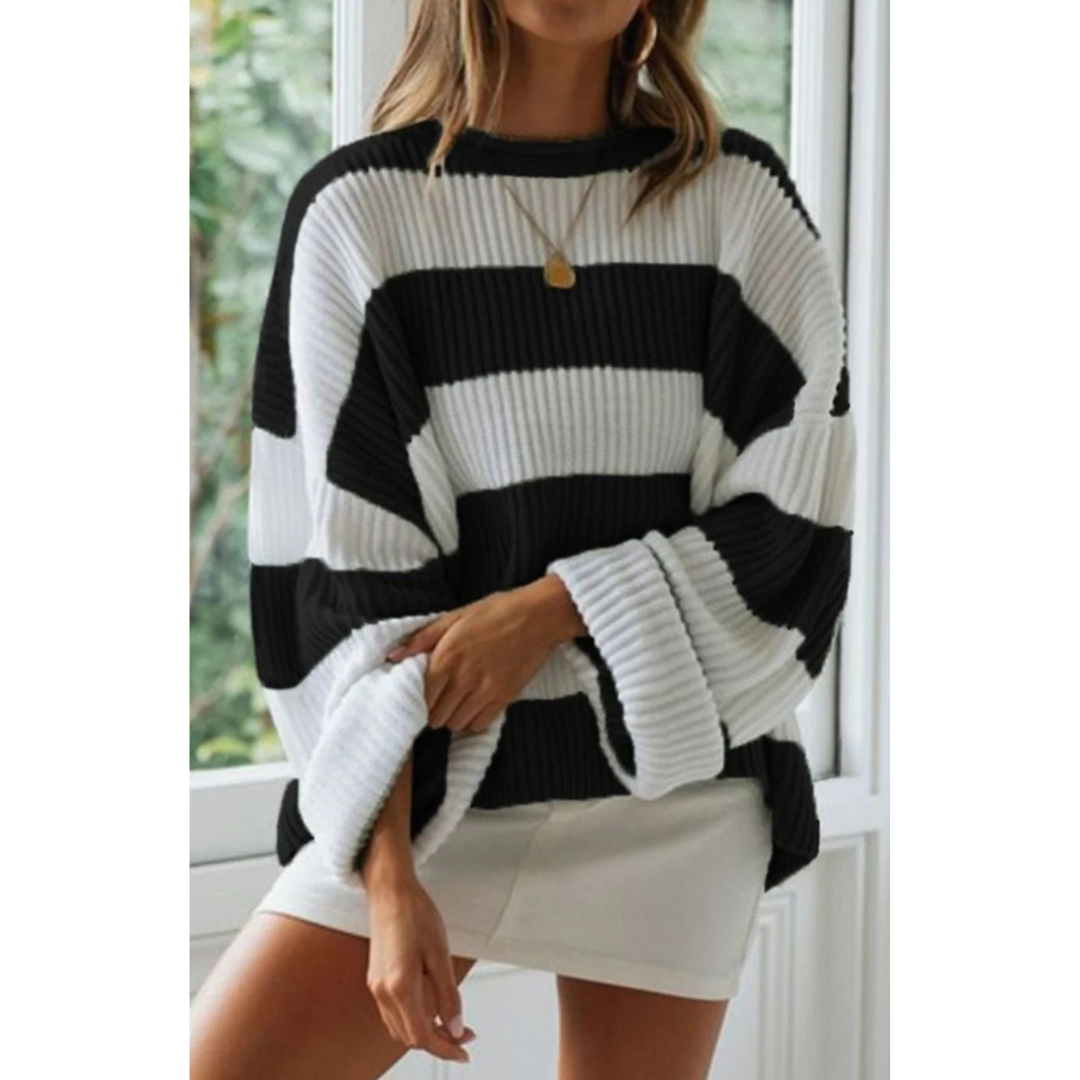 Pull en Maille à Rayures Coupe Oversize pour Femme